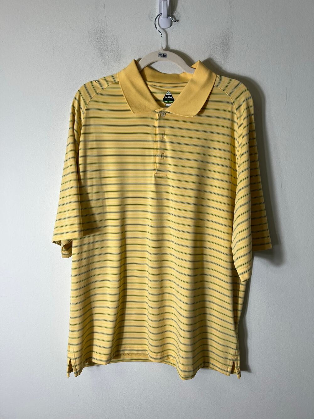 Bolle Mens Yellow Striped Golf Shirt Sz L